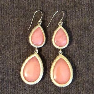 Large Teardrop gold and pink stone earrings